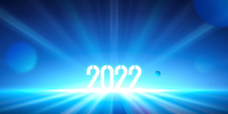 蓝色光效几何立体大气2022年虎年企业年会颁奖展板背景